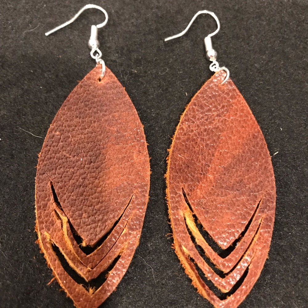 Brown leather earrings